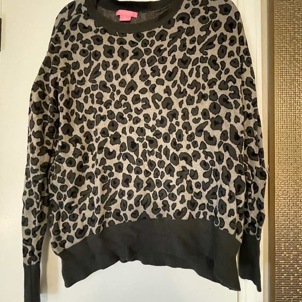 Isaac Mizrahi Black and Gray Animal Print Sweater
